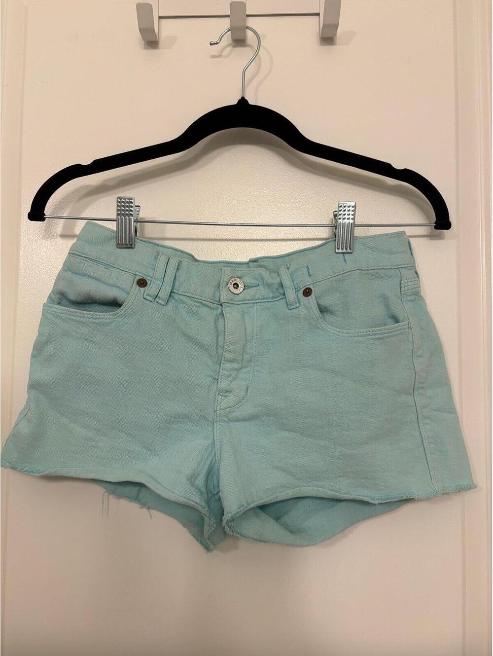 Madewell Mint Green Cutoff Denim Shorts Size 26 Raw Hem Summer
